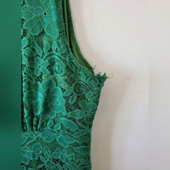 Emerald Green Lace Maxi Dress Plus Size XXL Sleeveless Pockets Formal Wedding - Picture 6 of 9